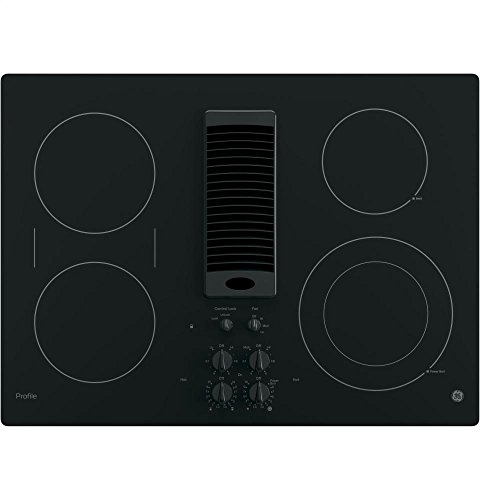 GE PP9830DJBB Profile Series Electric Cooktop with 4 Burners and 3-Speed Downdraft Exhaust System, 30', Black