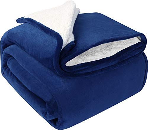 Utopia Bedding Sherpa Bed Blanket King Size Navy 480GSM Plush Blanket Fleece Reversible Blanket for Bed and Couch