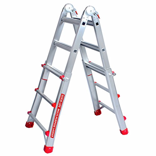 Good Life EN131 3X4 Step 9.5 FT Telescoping Multi-Ladder Aluminum Extension Adjustable & Folding Multi-Use Multi-Position Ladder 300-Pound for Home