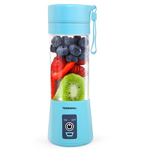 Portable Blender, Personal Size Blender USB Rechargeable with 6 Blades for Shakes and Smoothies, Mini Blender with 13oz Jucie Cup for Sports,Travel,Gym,home and office Blue