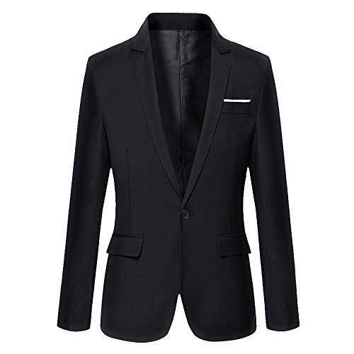 DAVID.ANN Men's Slim Fit One Button Casual Blazer Jacket,Black,Large