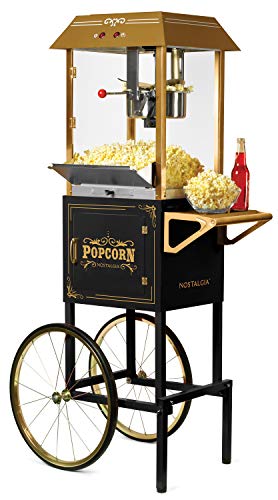 Nostalgia Vintage 10-Ounce Professional Popcorn and Concession Cart | 59' Tall, Makes 40 Cups of Popcorn, Kernel Measuring Cup, Oil Measuring Spoon & Scoop | Black (CCP1000BLK)