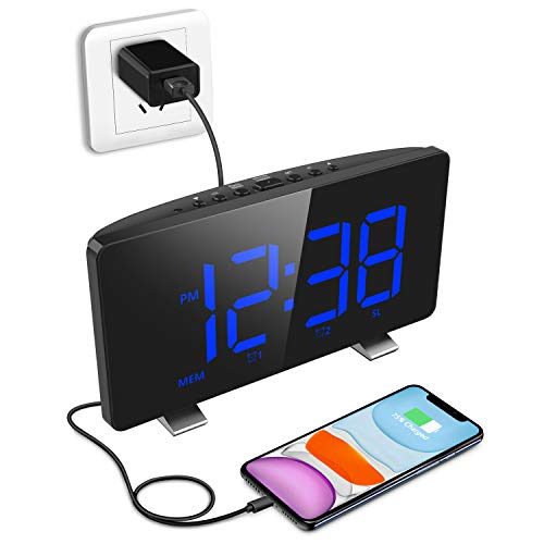 Digital Alarm Clock, ELEGIANT Alarm Clocks for Bedrooms with FM Radio, Dual Alarms, 7.3'' LED Screen, USB Port for Charging, 4 Brightness, 12/24H, Automatic Dimmer, Snooze Digital Clock for Kid Senior