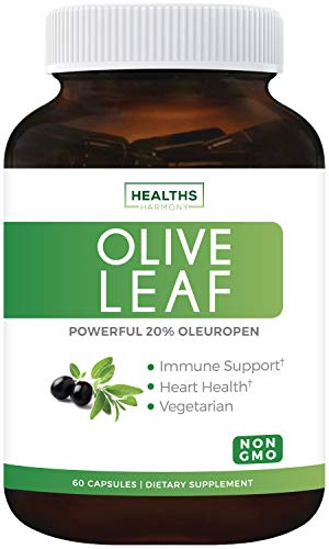 Olive Leaf Extract (Non-GMO) Super Strength: 20% Oleuropein - 750mg - Vegetarian - Immune Support, Cardiovascular Health & Antioxidant Supplement - No Oil - 60 Capsules