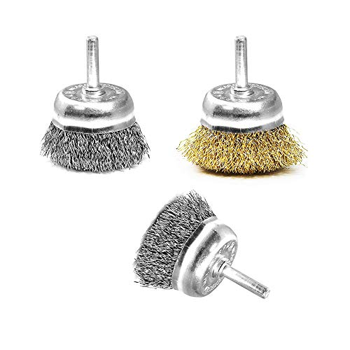Toolman 2'' Crimped Steel Wire Cup Brush with shank 3pcs Universal Fit For Power Drill XTH015