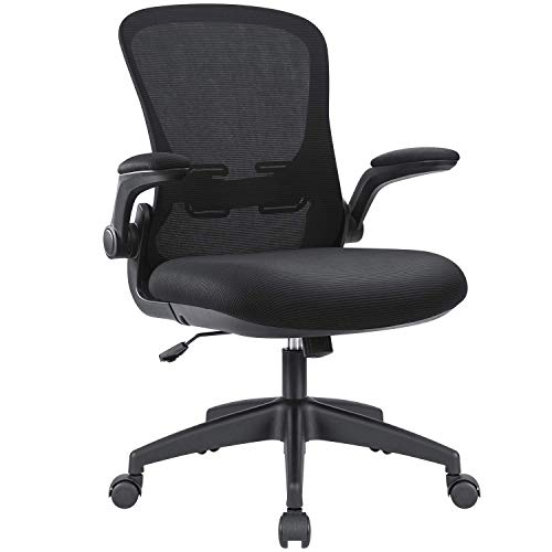 Devoko Office Desk Chair Ergonomic Mesh Chair Lumbar Support with Flip-up Arms and Adjustable Height (Black)