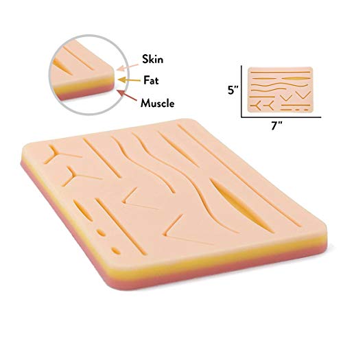 Suture Pad - Medical Student Suturing Pad 3 Layers Durable Silicon Suture Pad for Suture Training with Pre-Cut Wounds - Gift for Med School Students