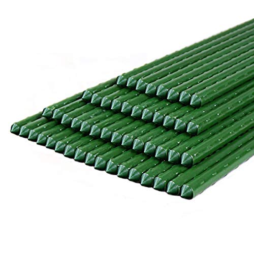 SEKKVY Garden Stakes 48 Inches Sturdy Plastic Coated Steel Plant Sticks Support for Securing Trees, Natural Climbing Plants, Shrubs (50 Pack - 48 Inches, Green)