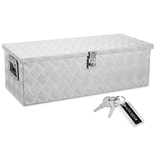 ARKSEN 30 Inch Aluminum Trailer Tool Box Chest box Pickup Truck Bed Storage Toolboxes Organizer Side Handle, Lock w/ 2 Keys, Silver