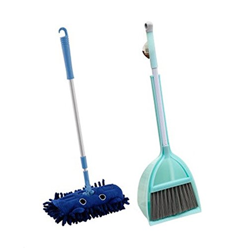 Xifando Mini Housekeeping Cleaning Tools for Children,3pcs Include Mop,Broom,Dustpan (Blue Mop+Frash Blue Broom&Dustpan)