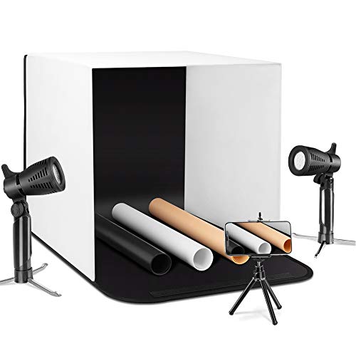 ESDDI Photo Light Box Photography 16'x16'/40x40cm Portable Table Top Lighting Shooting Tent Kit Foldable Cube with 2x20 LED Lights 3 Color Backdrop for Jewellery Product Advertising