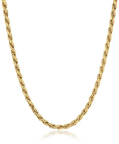 Amazon Essentials Yellow Gold Plated Sterling Silver Diamond Cut Rope Chain Necklace, 20'