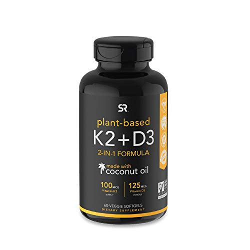 Vitamin D3 + K2 with Organic Coconut Oil - 60 Veggie Softgels