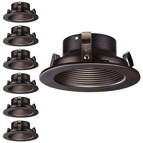 TORCHSTAR 4 Inch Recessed Can Light Trim, Oil Rubbed Bronze Metal Step Baffle Trim, for PAR20, R20, BR20 Light Bulbs, for 4” Recessed Cans, Halo/Juno Remodel Recessed Housing, Pack of 6