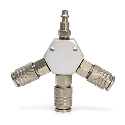 QWORK 3-Way Hex Air Manifold Air Splitter with 3 Pieces Industrial Coupler and Plug, Air Compressor Hose Accessories Quick Connect Fittings