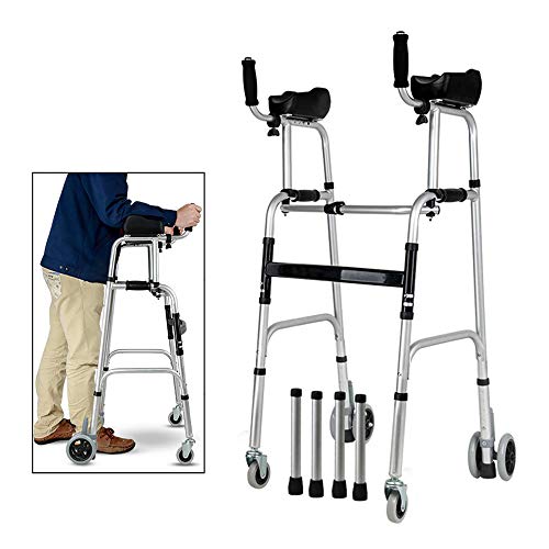 Standard Walkers Elderly People Foldable Walker Adjustable Walking Assist Equipped Wheels Equipped with Arm Rest Pad for The Limited Mobility with Disabled,FourWheels