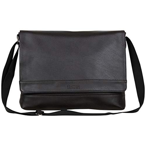 Kenneth Cole Reaction Grand Central Vegan Leather Laptop & Tablet Crossbody Travel Messenger Bag, Dark Brown, 15' Laptop