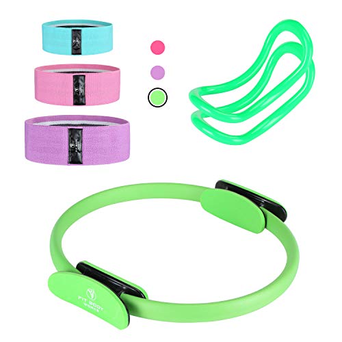 Pilates Ring Exercise Equipment for Inner & Outer Thigh, Abs, Legs, Muscle Strength includes Resistance Bands for Butt Squat Workout, Body Balance Stability & a Yoga Ring for Men and Women Fitness