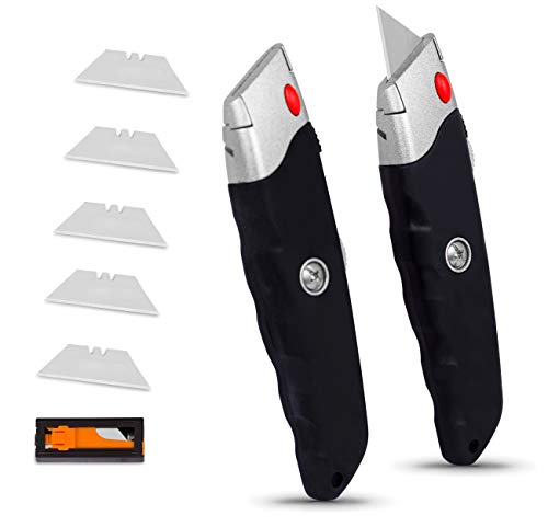 Internet's Best Premium Utility Knife - Set of 2 - Retractable Razor Knife Set - Extra Blade Refills - Box Cutter Locking Razor Knife