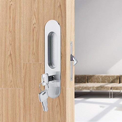 Fdit Zinc Alloy Sliding Door Locks Invisible Door Lock with 3 Keys Slide Door Locks Furniture Hardware Latch for Bathroom Closet Kitchen Balcony(Silver)