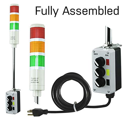 Signaworks 3 Stack Super Bright LED Andon Tower Light, Off-Steady, Red/Amber/Green, 8 ft Power Cord, Plug & Play Ready