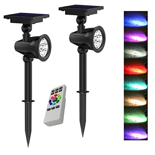 Suneng Power Solar Spot Lights Outdoor Color Change Remote Control Landscape Tree Spotlights Waterproof Security LED for Garden Lawn Yard Step Walkway Pathway Auto on/Off (2 Pack)