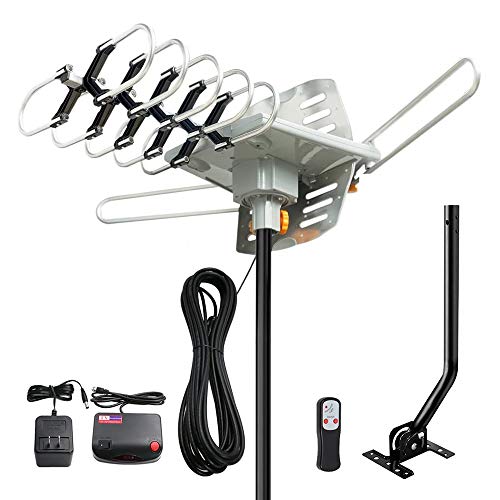 Digital Amplified Outdoor HD TV Antenna 150 Miles Range,360 Degree Rotation Antenna Support 2 TVs Receive HD 4K 1080P UHF/VHF Channel -33ft RG6 Coaxial Cable(Mounting Pole)