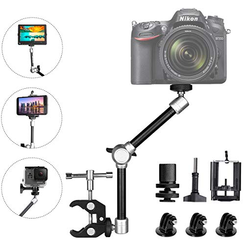 11' Adjustable Robust Articulating Friction Magic Arm , DSLR / Mirrorless / Action Camera / Camcorder / Smartphone / LCD Monitor Video Vlog Rig w/ Clamp Holder Mounts Kit fit for GoPro iPhone Arlo etc