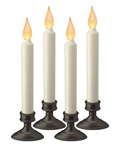 Xodus Innovations Battery Operated LED Window Candle, Dusk to Dawn Light Sensor, Aged Bronze Base, Amber Flicker Flame (4 Pack)