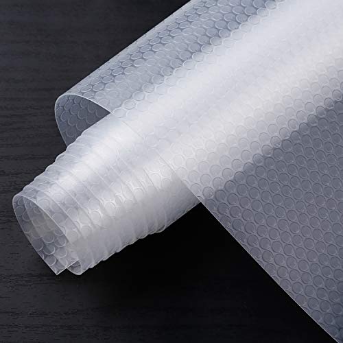 Shelf Liner Kitchen Drawer Mats, Non Adhesive EVA Material Refrigerator Liners with Waterproof Durable Fridge Table Place Mats for Cupboard, Cabinet, Drawer Liner - Transparent, 17.5 x 196.8 inches