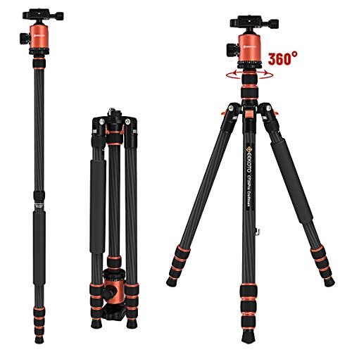 GEEKOTO 79 inches Carbon Fiber Camera Tripod Monopod with 360 Degree Ball Head 1/4 inch Quick Shoe Plate Professional Tripod Load up to 26.5 pounds