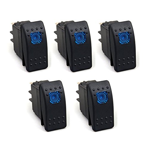 XT AUTO 12V 20 Amp 3pins Blue Light Rocker Switch Kit 5-pack