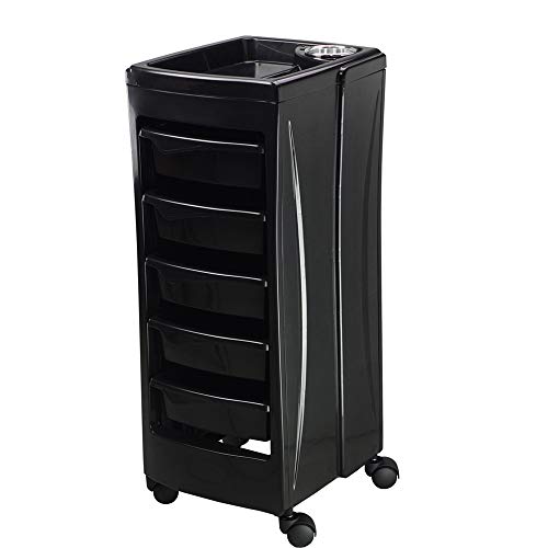 Salon SPA Beauty Hairdressing Rolling Trolley Cart with 5 Drawers Hair Dryer Service Tray Tool Storage Cart Black