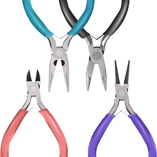 Anezus 4Pcs Jewelry Pliers Tool Set Includes Needle Nose Pliers, Round Nose Pliers, Wire Cutters and Bent Nose Pliers for Jewelry Beading Repair Making Supplies