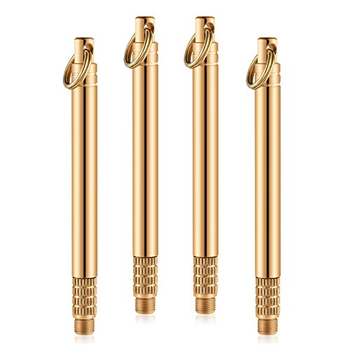 4 Pieces Portable Titanium Toothpicks Pocket with Case Toothpick with Keychain Metal Toothpick Holder for Outdoor Picnic Camping Brass Color