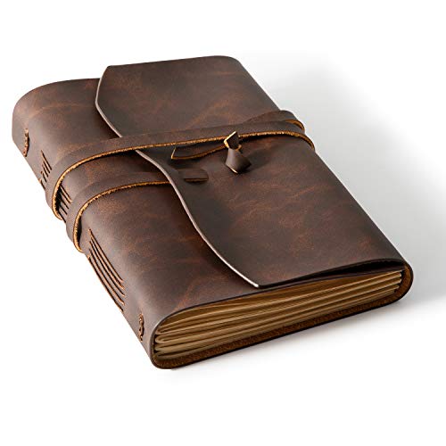 Bedsure Leather Journal Notebook（5x7 inches） - Rustic Handmade Vintage Leather Bound Journals for Men and Women - Kraft Lined Paper 240 Pages, Leather Book Diary Pocket Notebook, Brown