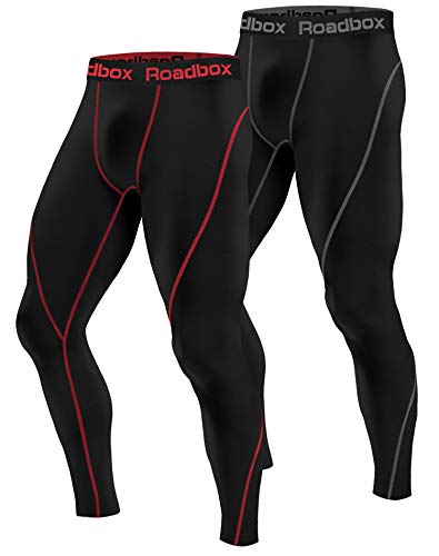 Roadbox Men’s Compression Pants 2 Pack, Workout Warm Dry Cool Sports Leggings Tights Baselayer