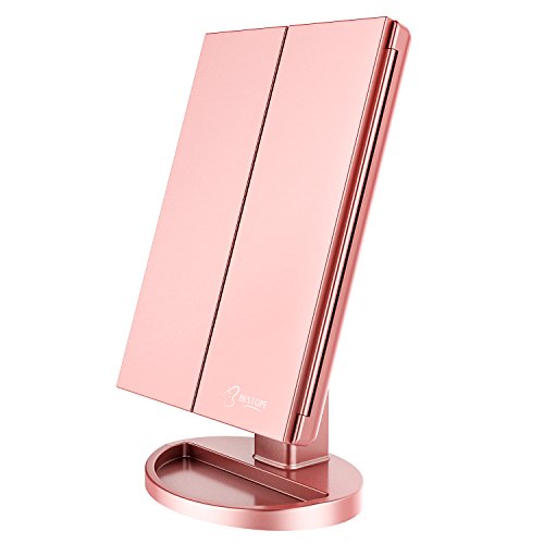 BESTOPE Makeup Mirror with Lights 21 Led Vanity Mirror with 2X/3X Magnification,Touch Screen,Portable Lighted Makeup Mirror 180 Degree Rotation Dual Power Supply
