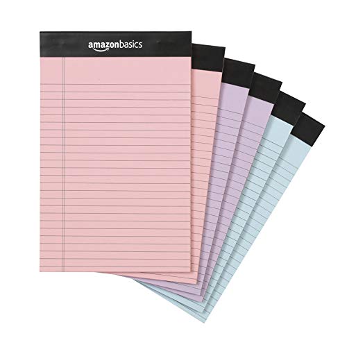 AmazonBasics Writing Pads, 5' x 8', Narrow Ruled, Pink, Orchid & Blue Paper, 6-Pack