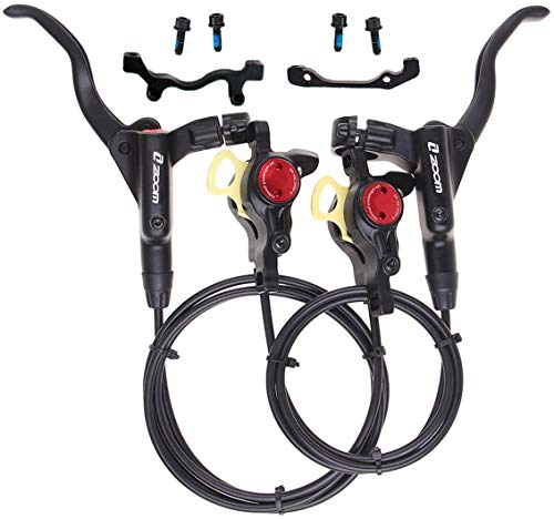 BUCKLOS US Stock MTB Hydraulic Disc Brakes, Aluminum Alloy Front Rear Disc Brake Levers, Fit for Mountain Bike PM is Adapter with 53.1inch Rear Cable