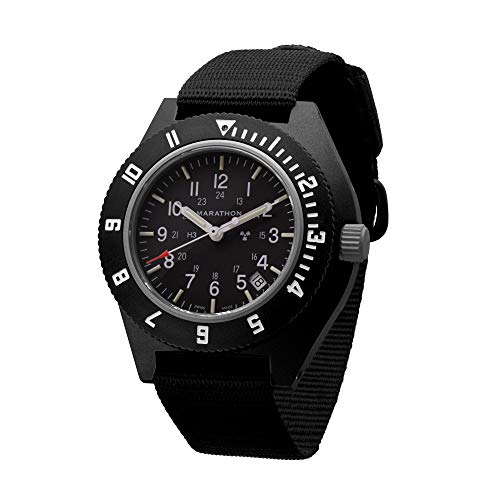 Marathon Navigator Swiss Made Military Issue Pilot's Watch with Date, Tritium, Sapphire Crystal, Steel Crown, Battery Hatch, ETAF06 Movement (41mm) (Black - No Government Markings)