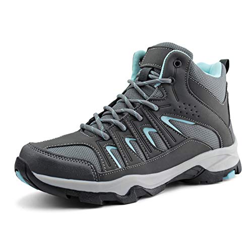JABASIC Womens Mid Hiking Boots Lightweight Waterproof Outdoor Trekking Shoes (6,Grey/Blue)