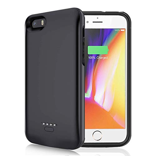 Battery Case for iPhone 5/5S/SE, 4000mAh Portable Protective Charging Case Compatible with iPhone 5/5S/SE (4.0 inch) Rechargeable Extended Battery Charger Case (Black)