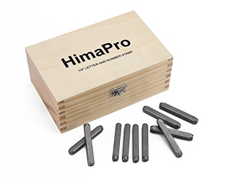 HimaPro 1/4 Inch 6mm Letter and Number Stamp Set 36pcs 40Cr Alloy Steel Metal Stamp Number & Letter Punch Set in a Wooden case