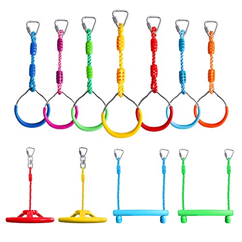 Rainbow Craft Ninja Obstacle Course Accessories Ninja Kids Outdoor Play - 7pc Ninja Rings, 2pc Swing Trapeze Wheels & 2pc Ninja Monkey Bars - Without NINJALINE/Slackline