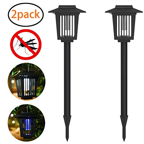 Tukear 2Pcs Solar Powered Bug Zapper LED Mosquito Light Insect Pest Killer Lamp for Indoor Outdoor Use