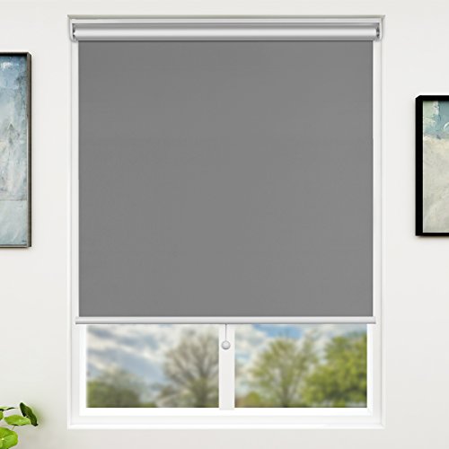 SUNFREE Blackout Window Shades Cordless Window Blinds with Spring Lifting System for Home & Office, 27 x 72 Inch, Grey