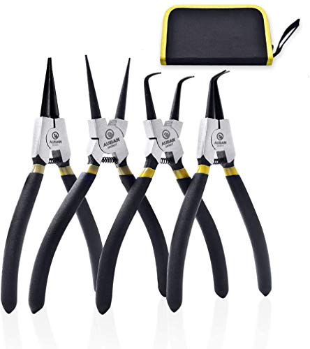 4 Piece 7-Inch Snap Ring Pliers Set, Internal/External Circlip Pliers Kit Straight/Bent Jaw Pliers Tips C-Clip Pliers with Storage Pouch