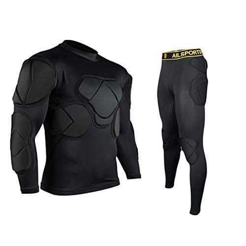 TOPWISE Body Safe Guard Padded Compression Shirts, Long Sleeve Shoulder Rib Chest Protector Suit for Football Basketball Paintball Rugby Parkour Extreme Exercise