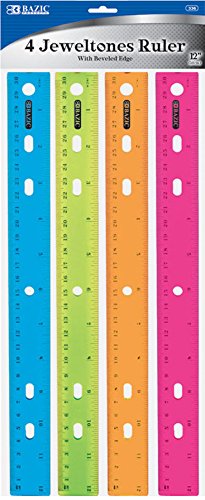 BAZIC Jeweltones Color Ruler, 12 Inches, 1 Pack of 4 Rulers
